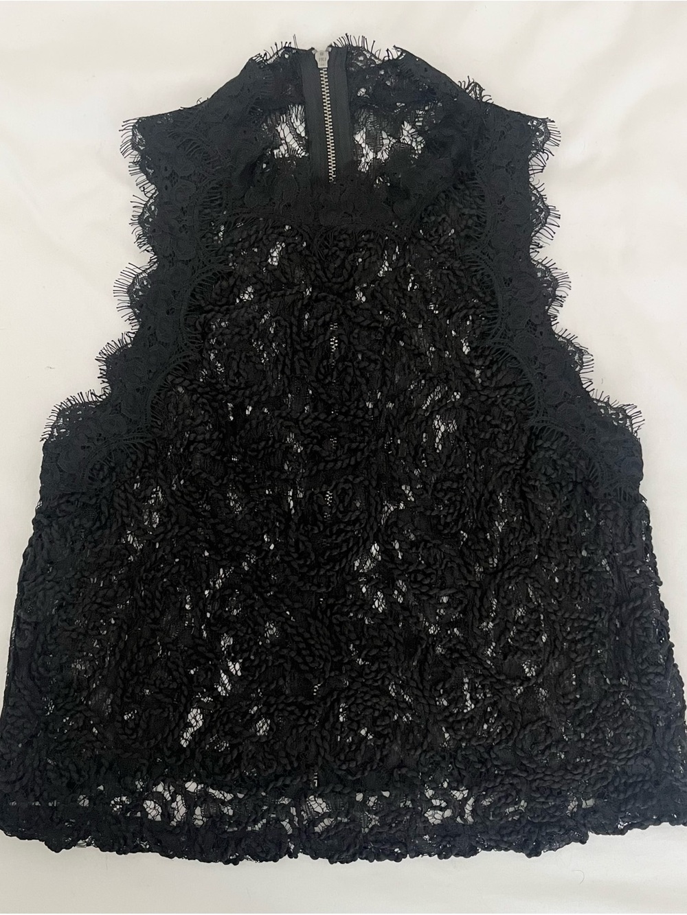 Black Lace High-Neck Camisole with Zipper back - Elegant Sleeveless Tank Top